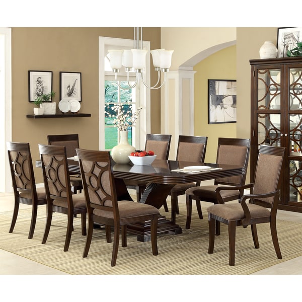 Furniture of America Cins Walnut 9-piece Dining Set with Leaf