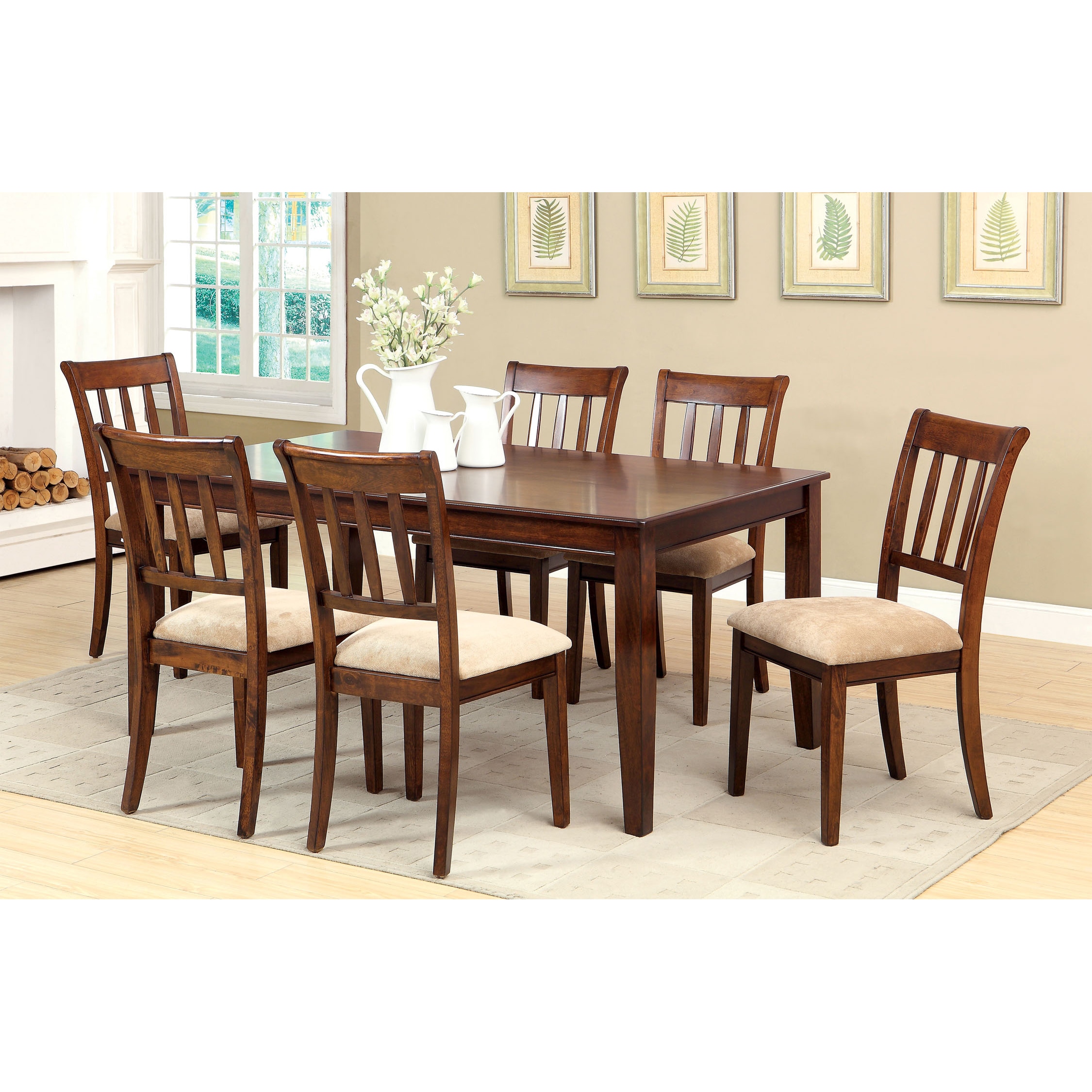 Furniture Of America Furniture Of America Plainster Brown Cherry 7 piece Dining Set Beige Size 7 Piece Sets