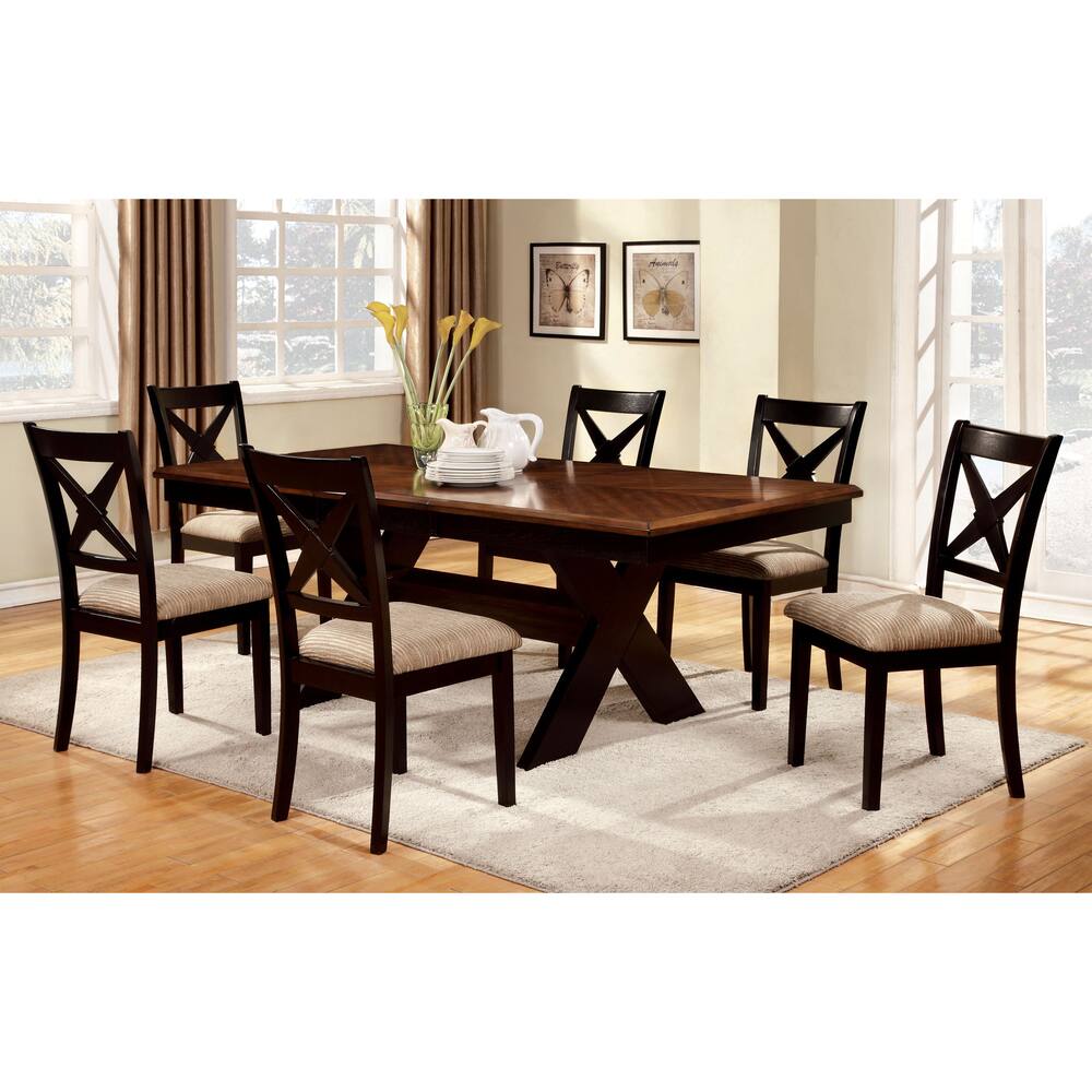 Quet Transitional Black Wood 7-Piece Dining Set with Leaf by Furniture of America