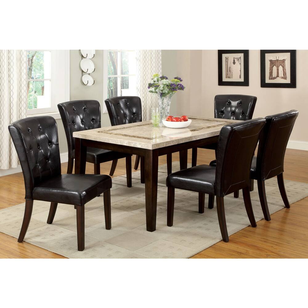 Furniture of America Charisole 7-Piece Genuine Marble Dining Table Set