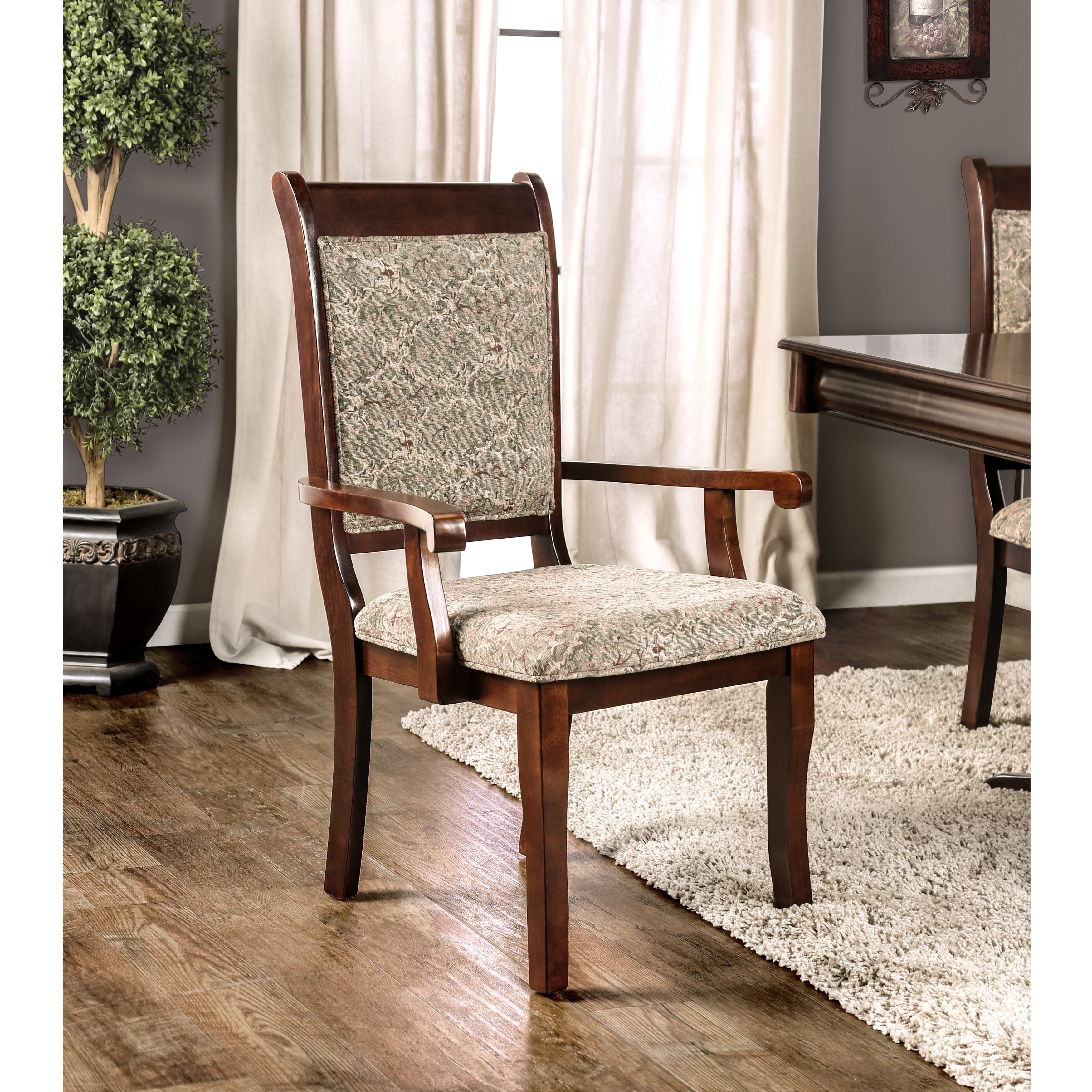 Furniture Of America Ravena Antique Cherry Printed Arm Chair (set Of 2)