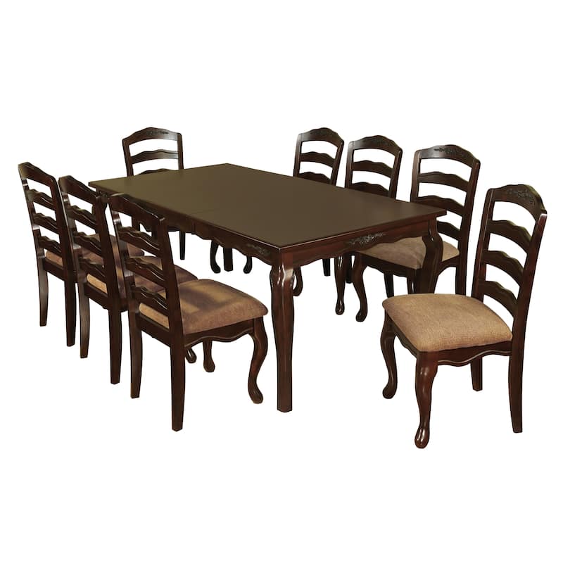 Shak Traditional Walnut Wood 9-Piece Dining Set by Furniture of America