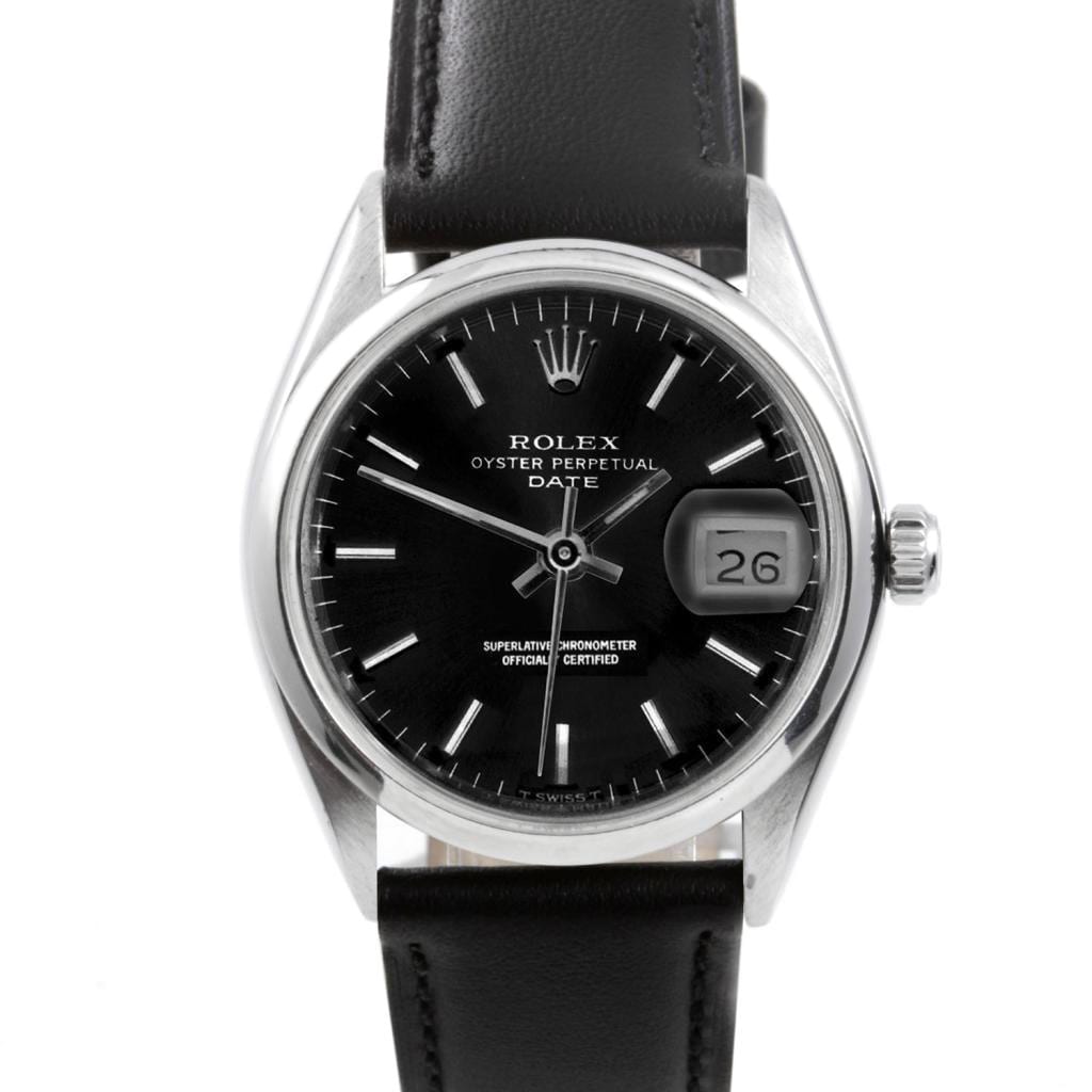 rolex black leather watch