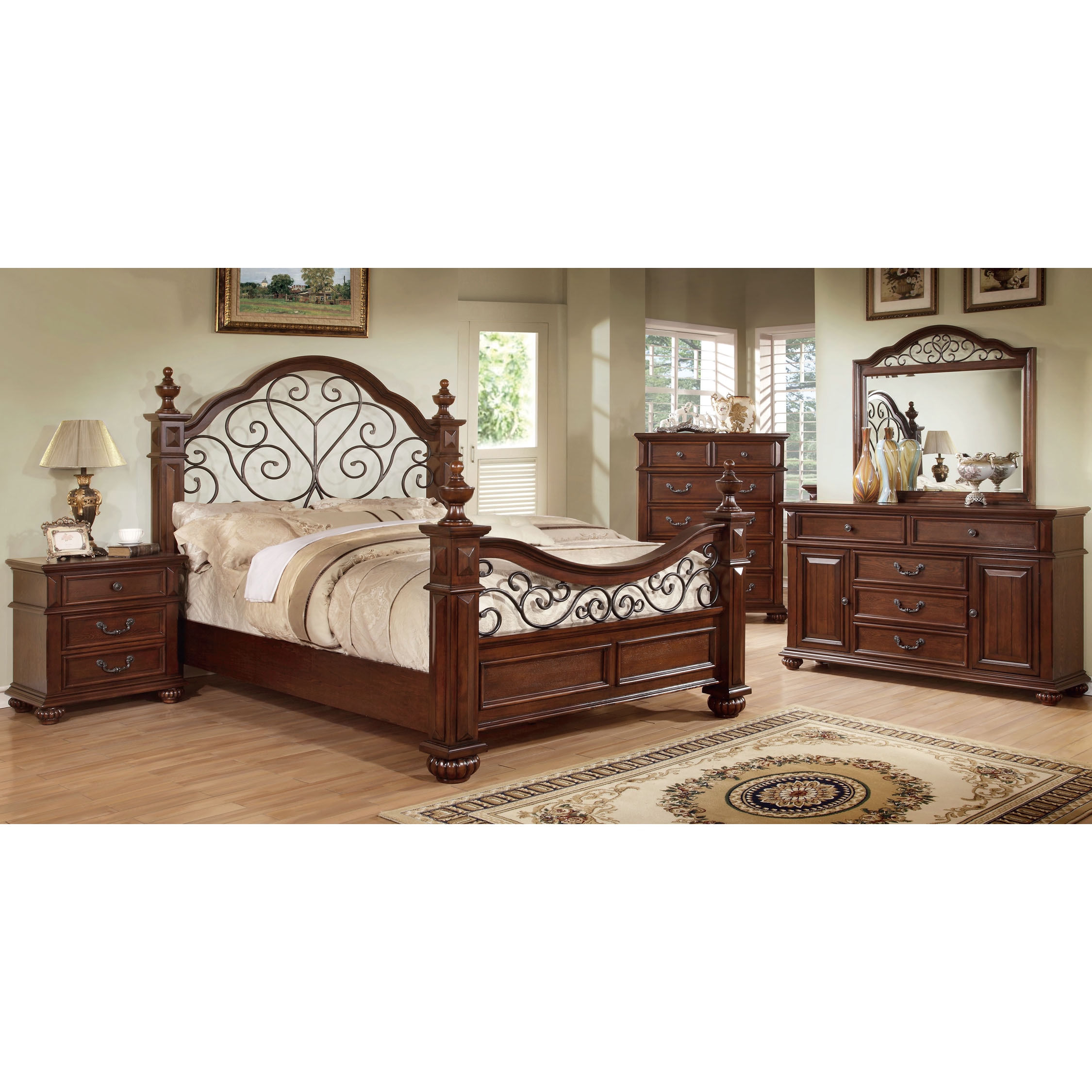 Shop Furniture of America Barath 4piece Antique Dark Oak Bedroom Set