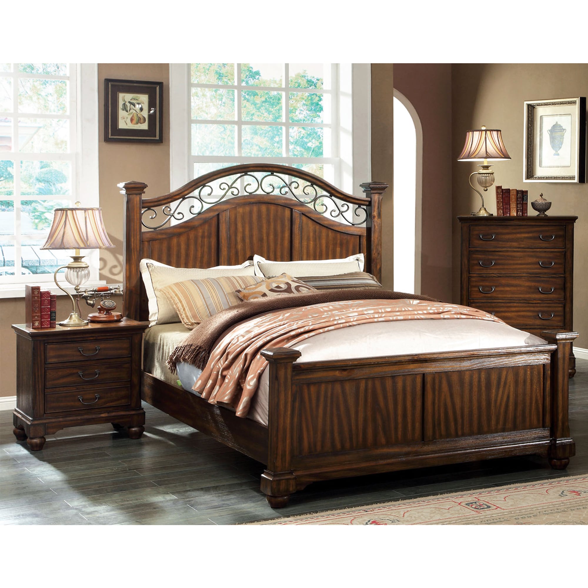 Furniture Of America Furniture Of America Locklore 3 piece Antique Dark Oak Bed Set Oak Size Queen