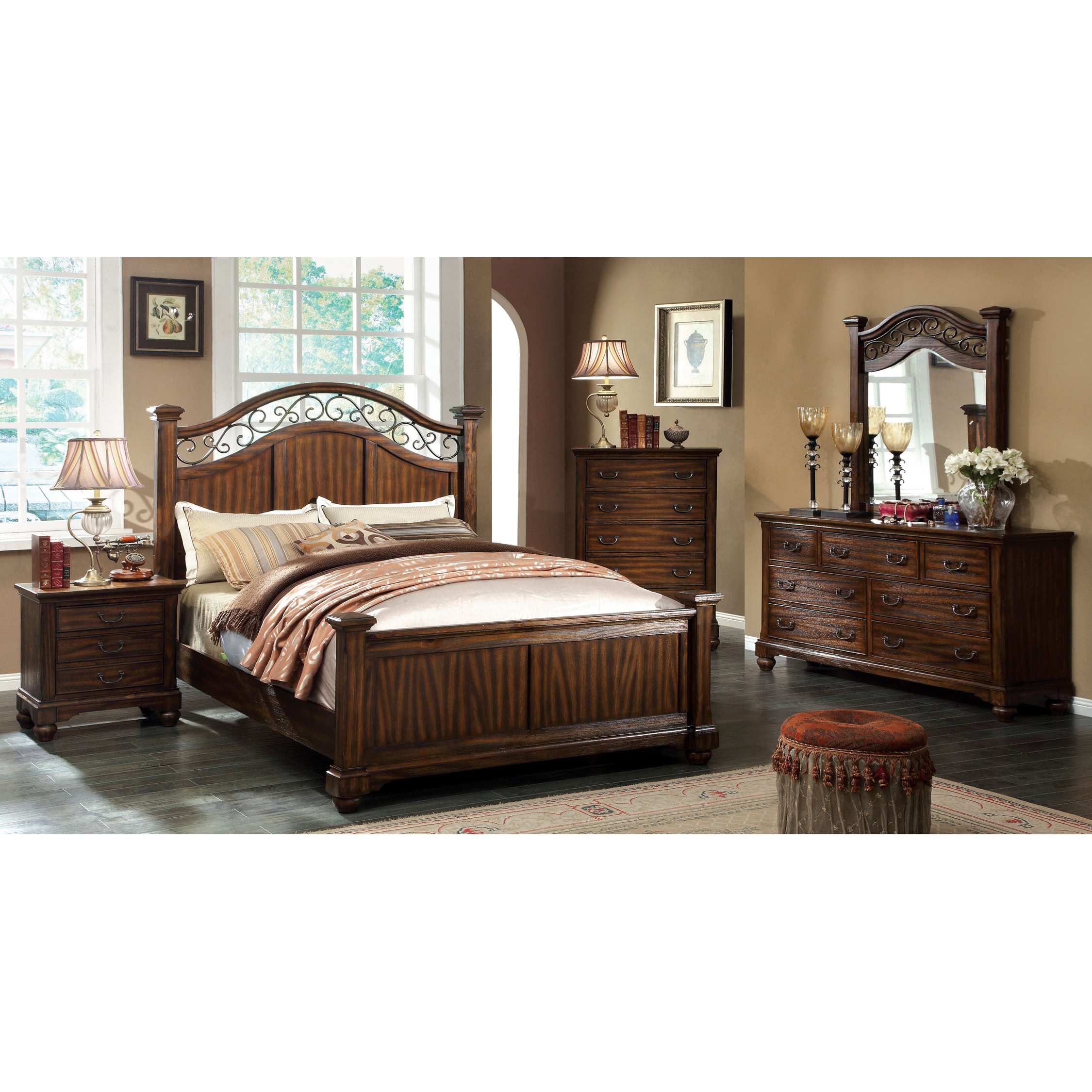 Furniture Of America Locklore 4 piece Antique Dark Oak Bedroom Set