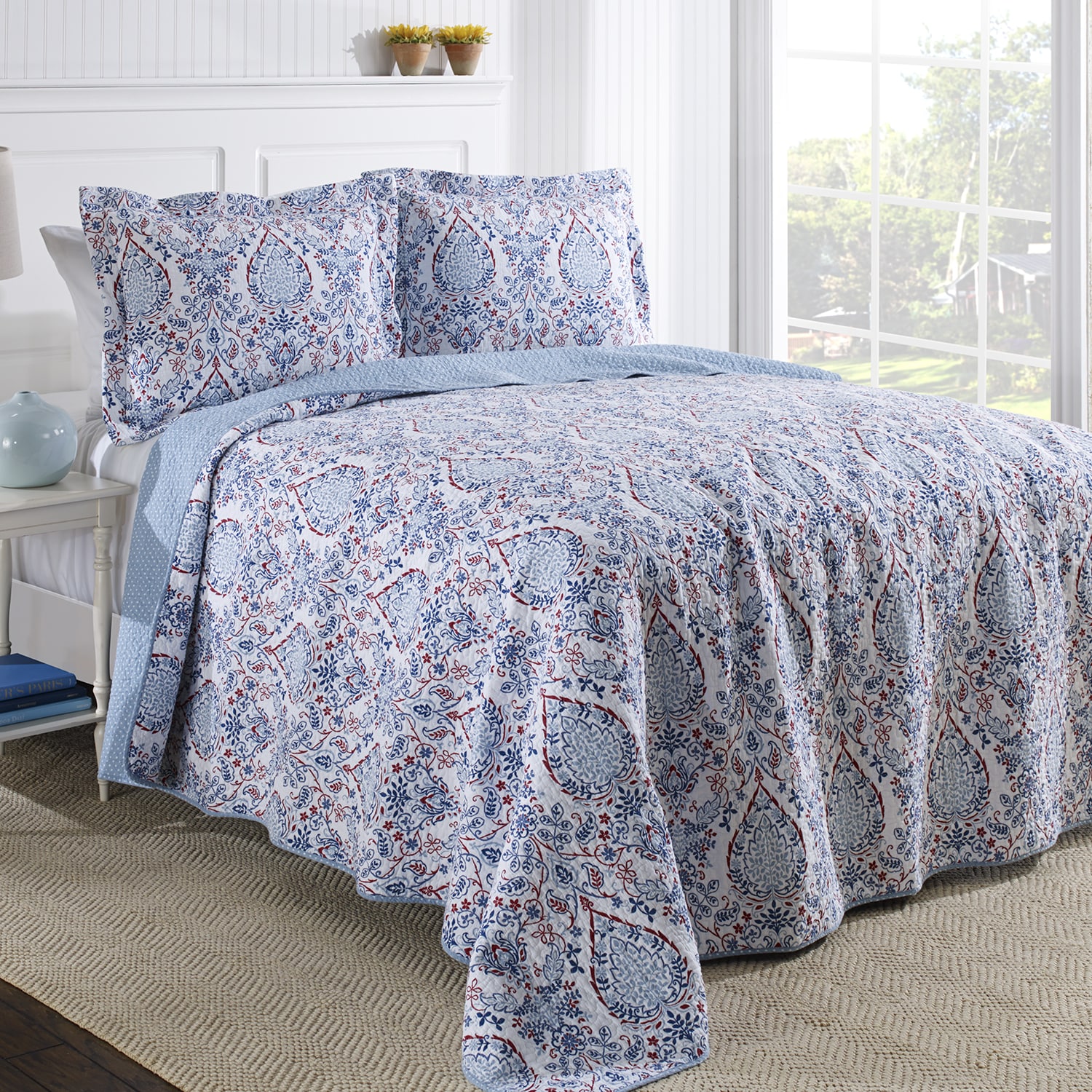 Laura Ashley Katie Patriot Reversible Cotton 3 piece Quilt Set