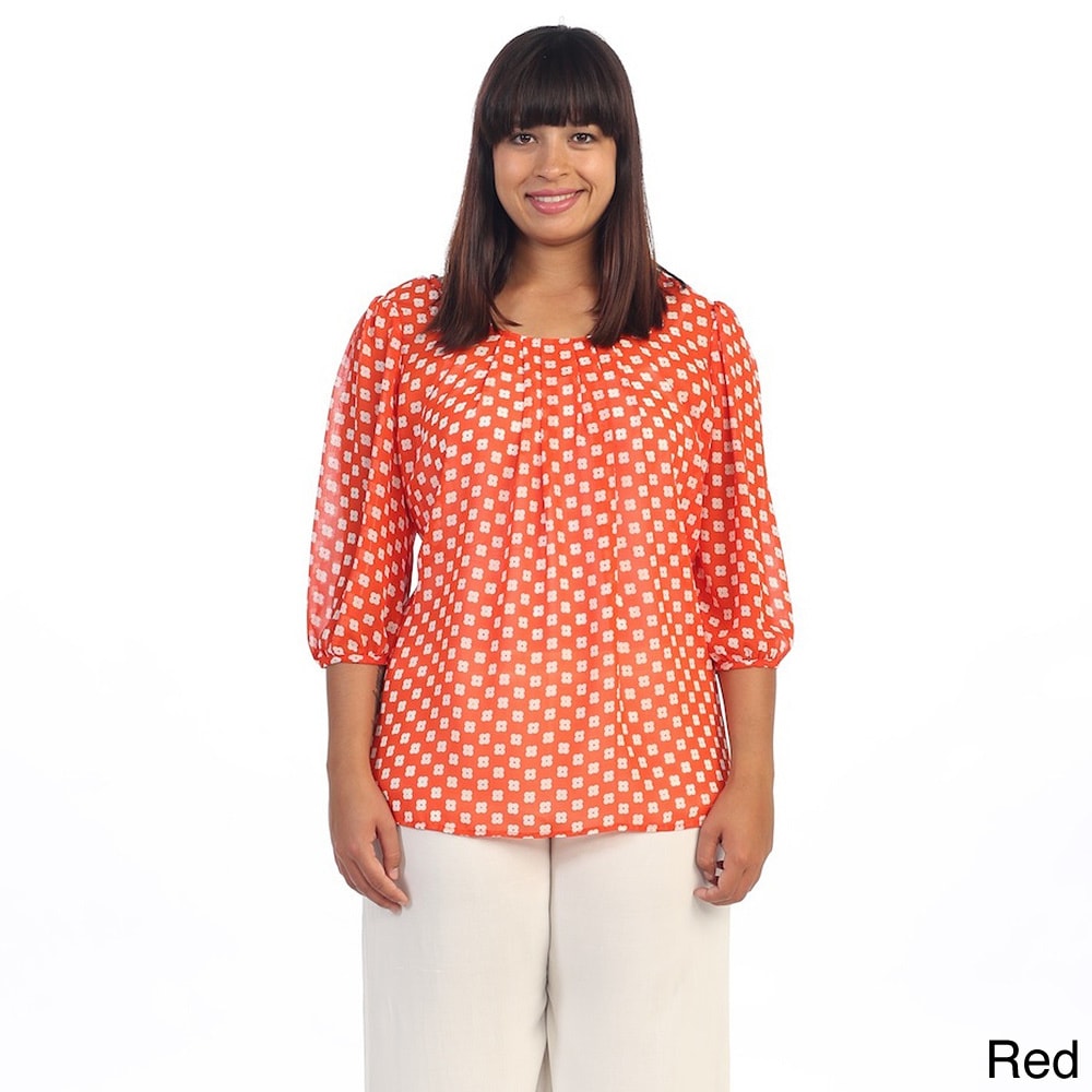Womens Plus Red Daisy Scoop Neck Blouse