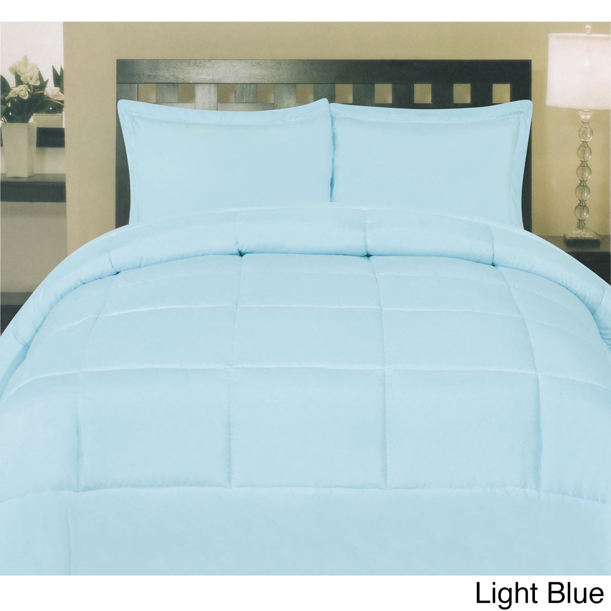 Bed Bath N More Plush Solid Color Box Stitch Down Alternative Comforter Blue Size Twin