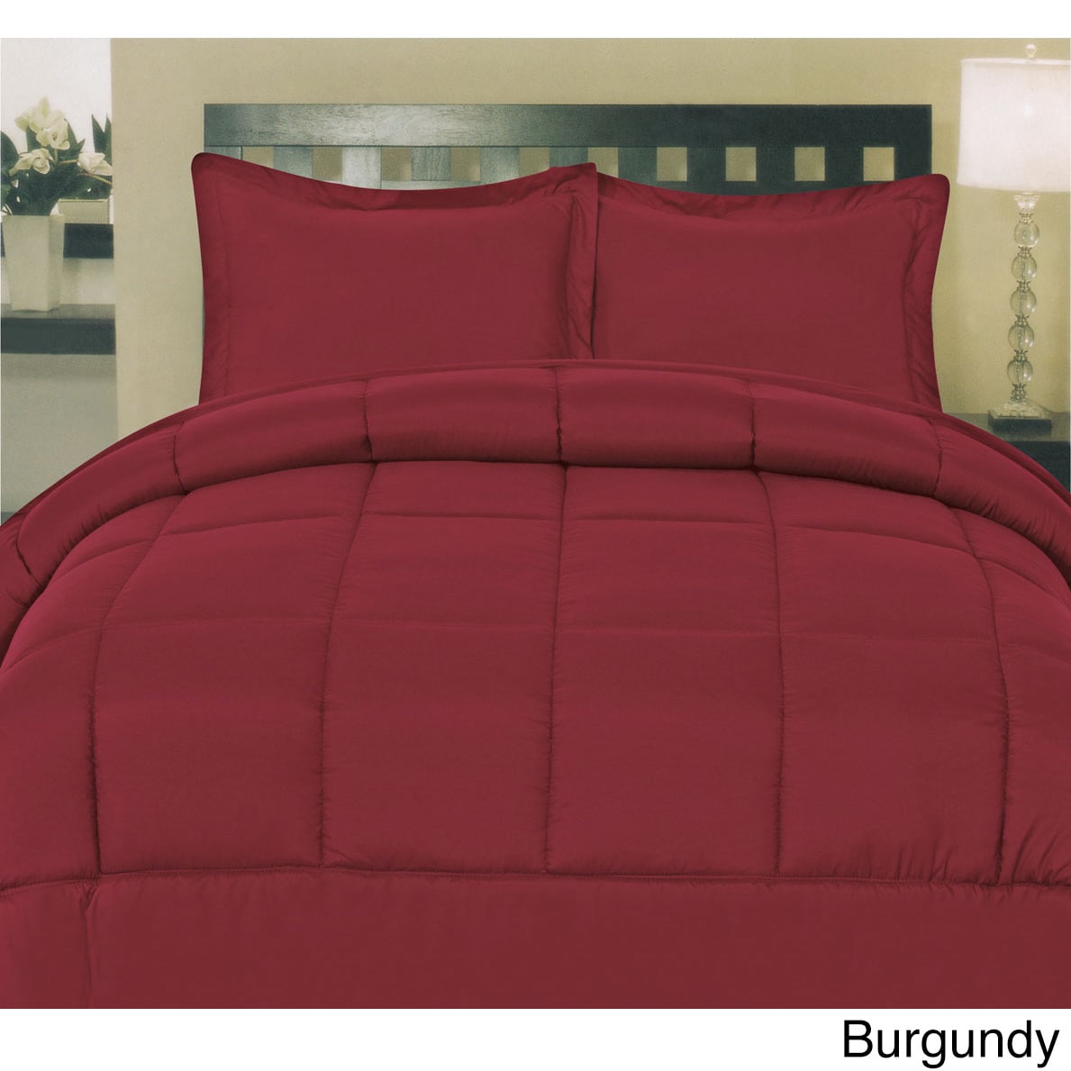 Bed Bath N More Plush Solid Color Box Stitch Down Alternative Comforter Red Size Twin