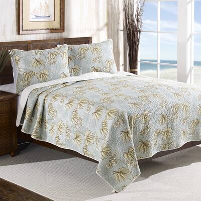 Tommy Bahama Newport Aqua Reversible Cotton 3-piece Quilt Set