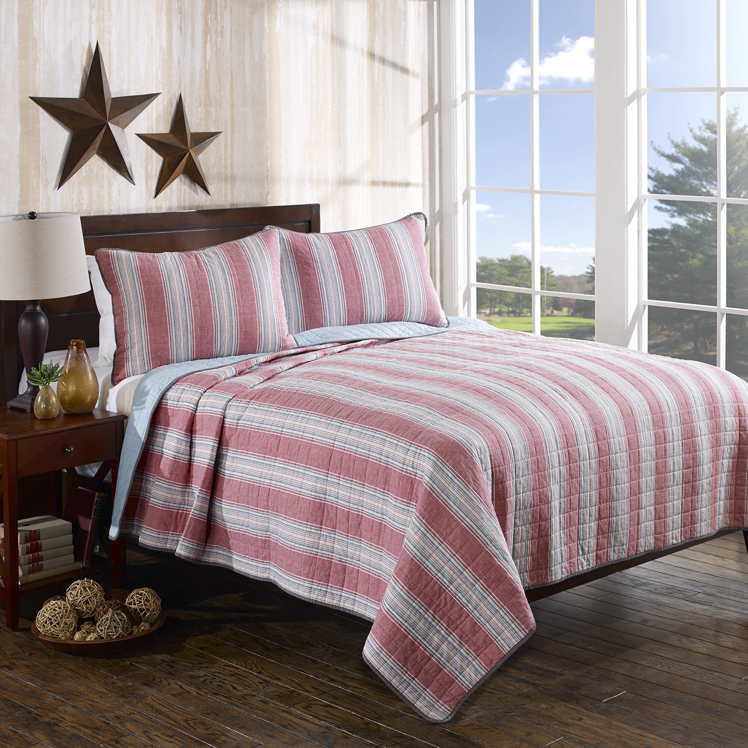 Nautica Guthrie Stripe Reversible Cotton 3 piece Quilt Set