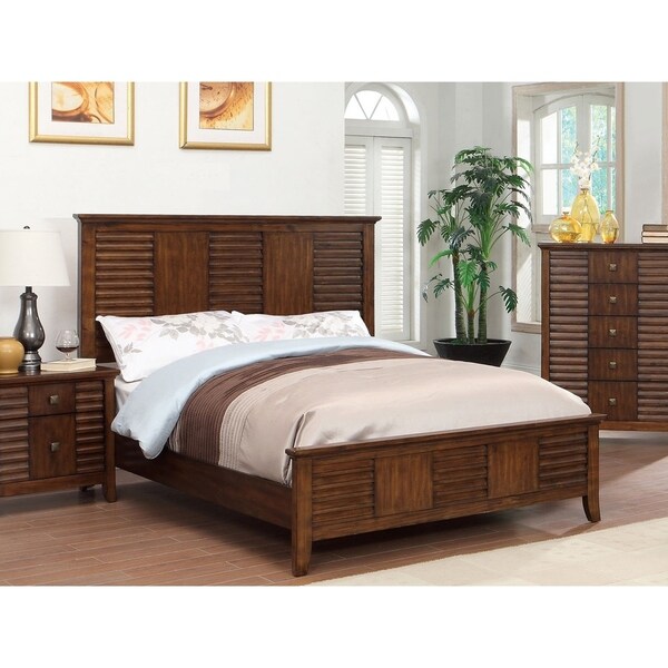 Furniture of America Tyrenia Transitional Walnut Solid Wood Panel Bed
