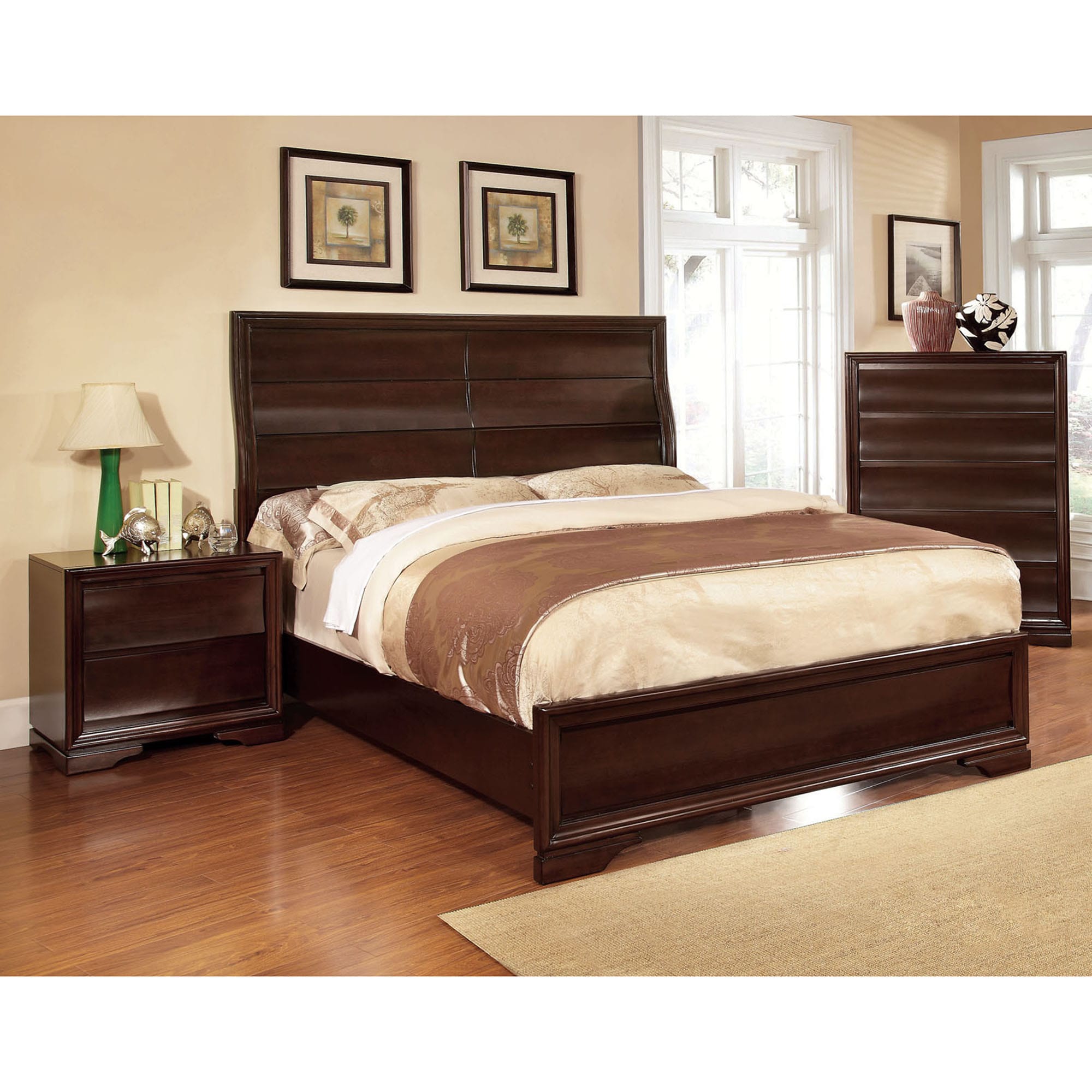 Furniture Of America Bristol 2 piece Dark Walnut Bed With Nightstand Set