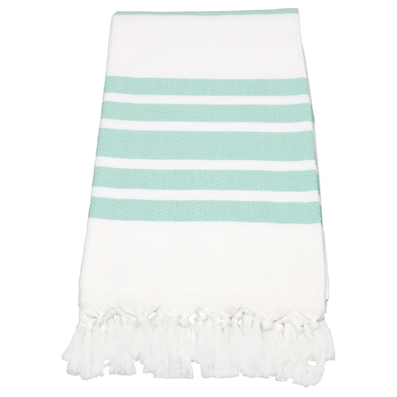 Authentic Pestemal Fouta Aqua and White Turkish Cotton Bath/ Beach Towel