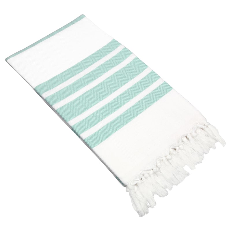 Authentic Pestemal Fouta Aqua and White Turkish Cotton Bath/ Beach Towel