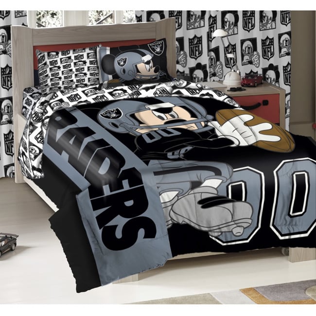 Northwest Company Northwest Company Raiders Nfl Mickey Mouse 3 piece Twin Comforter Set Black Size Twin