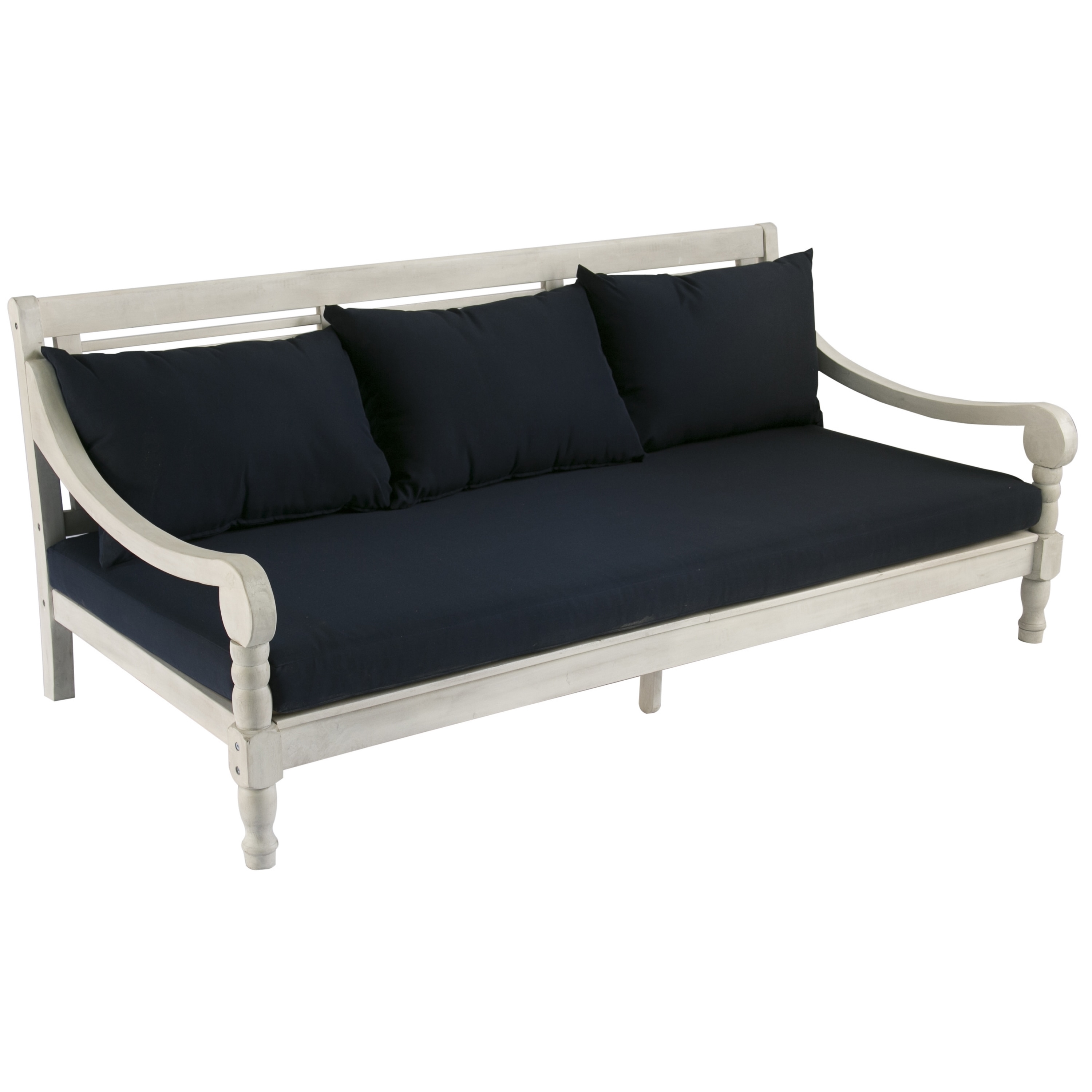 Safavieh Outdoor Living Pasadena Antiqued White Acacia Wood Navy Cushion Daybed