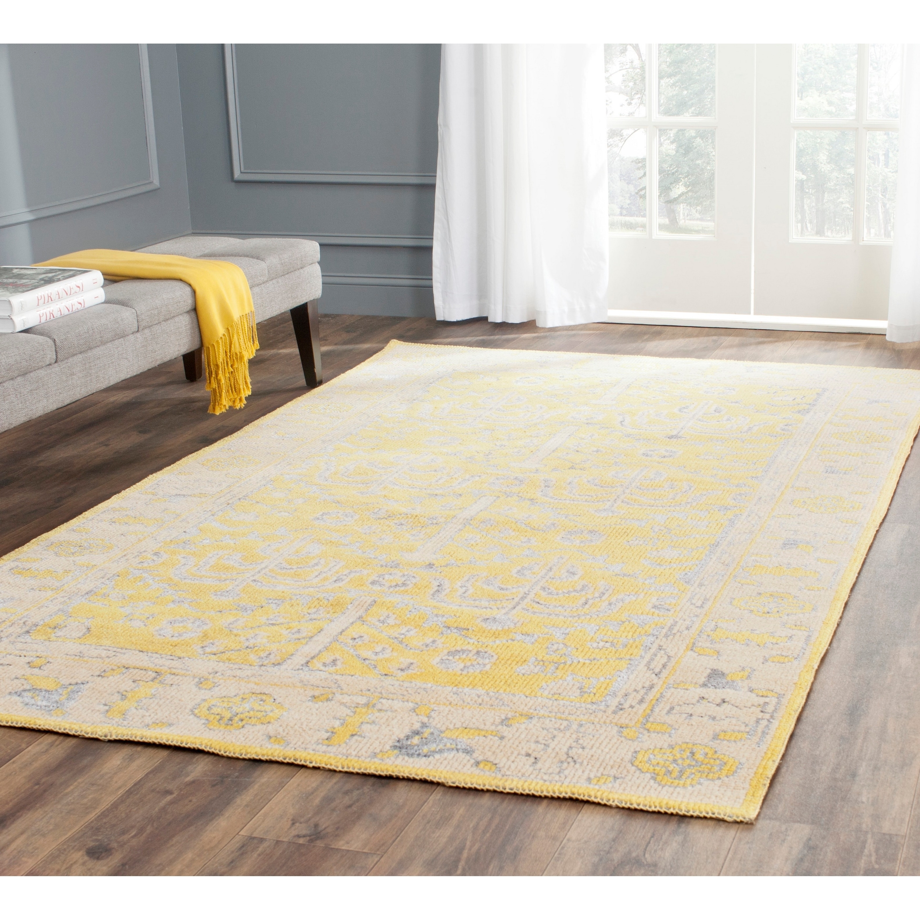 Safavieh Hand knotted Stone Wash Yellow Wool/ Cotton Rug (5 X 8)