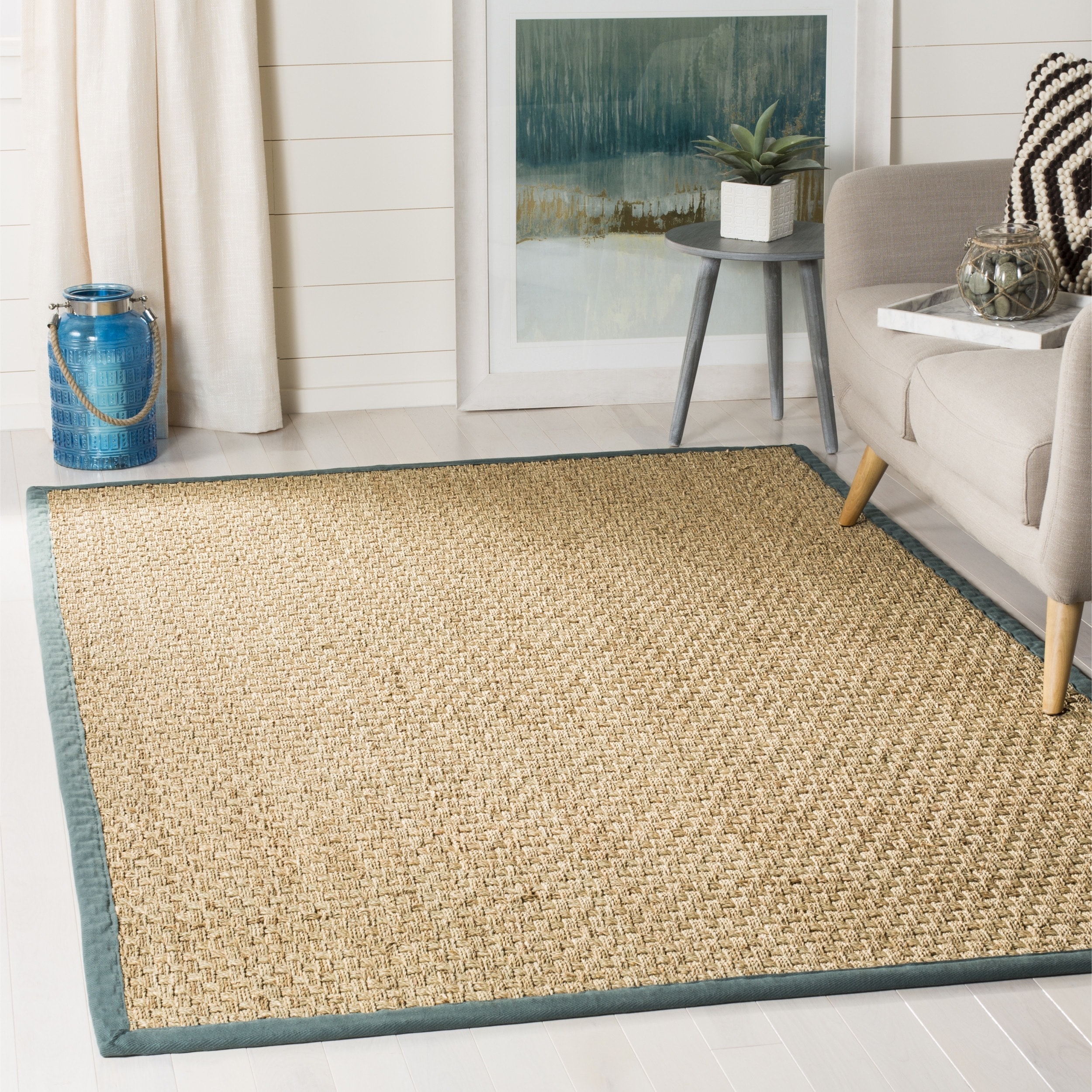 Safavieh Natural Fiber Natural/ Light Blue Seagrass Rug (3 X 5)