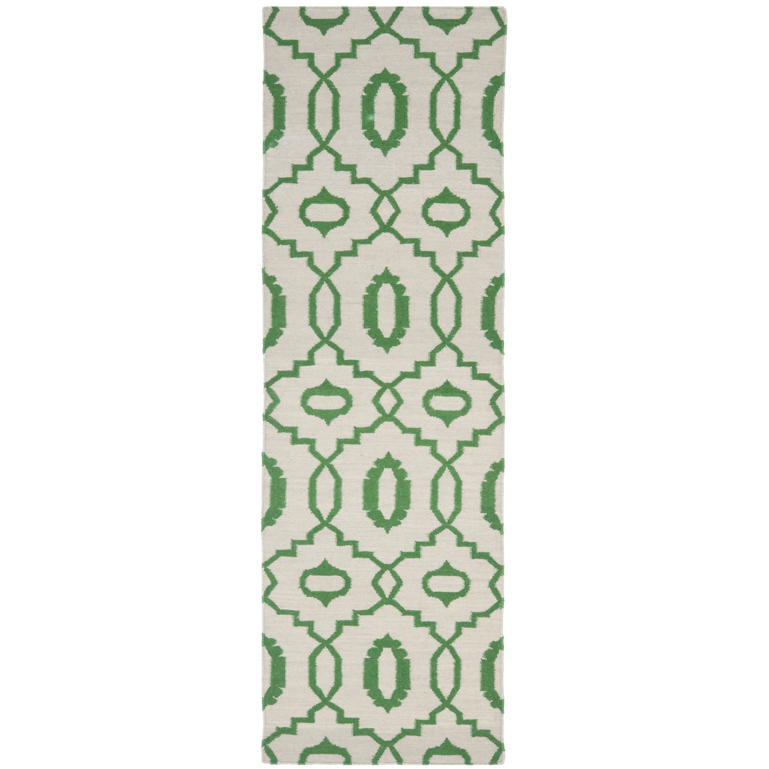 Safavieh Hand woven Dhurries Ivory/ Green Wool Rug (26 X 10)