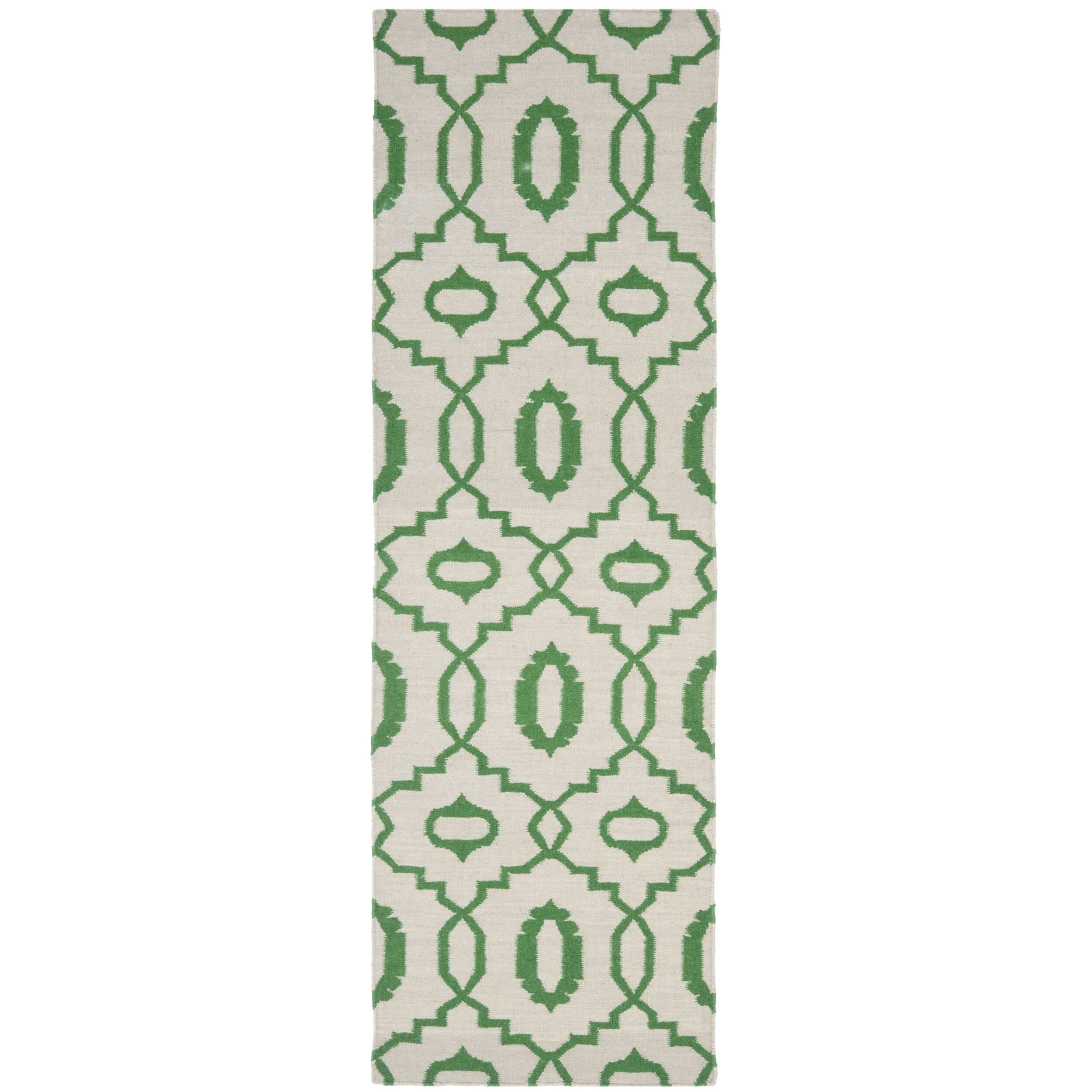 Safavieh Hand woven Dhurries Ivory/ Green Wool Rug (26 X 12)