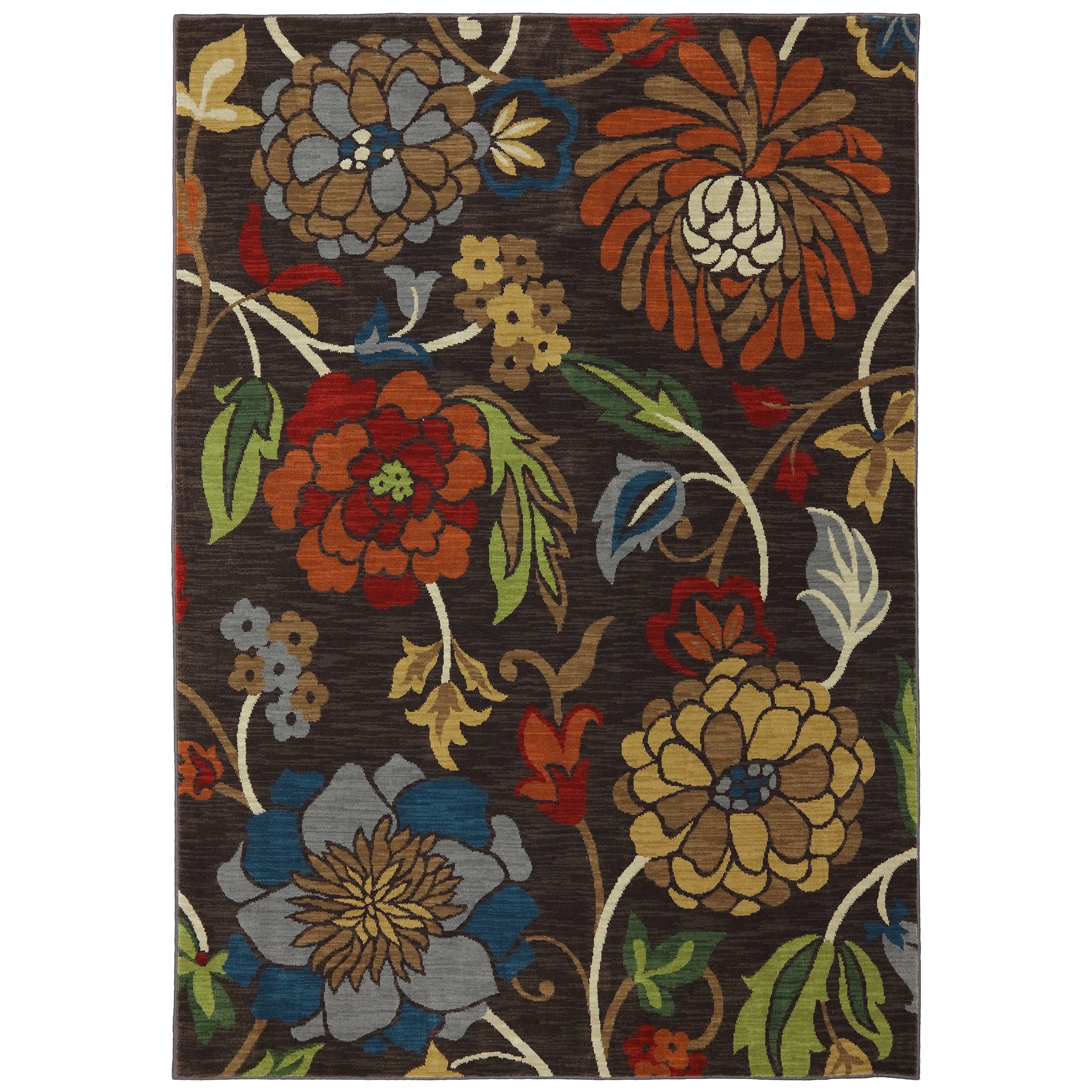 Woven Karastan Ghana Floral Coffee Bean Nylon Rug (56 X 83)