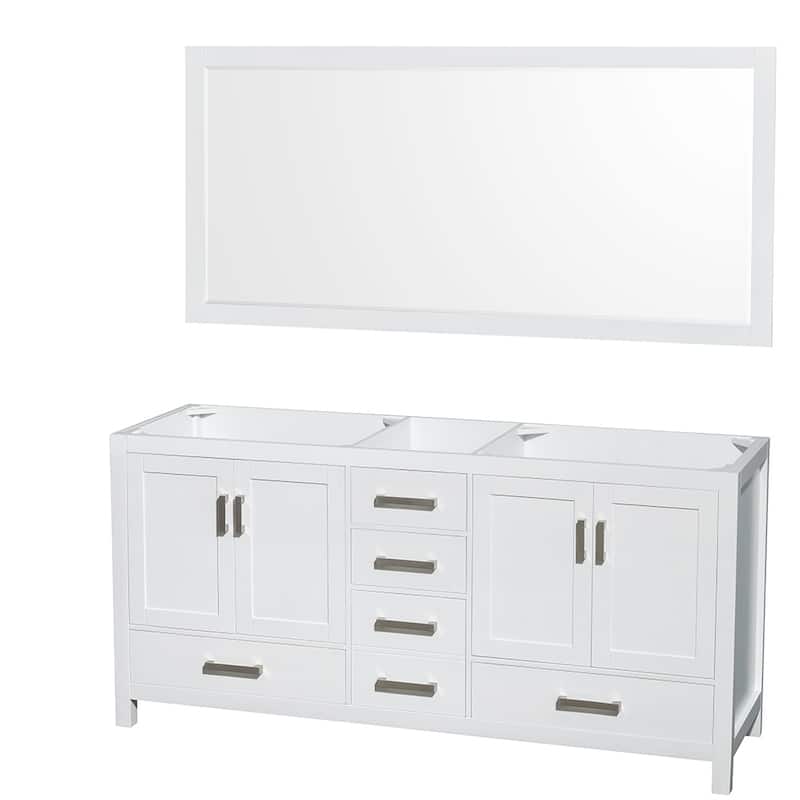 Wyndham Collection Sheffield 72-inch Double White Vanity - White, No Counter, 70-inch Mirror