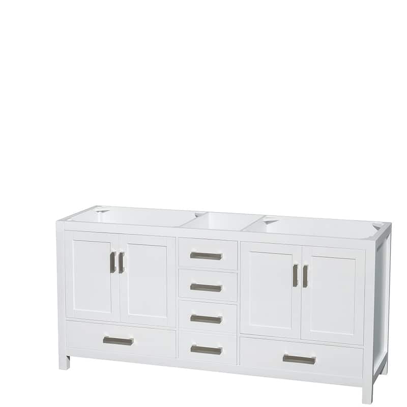 Wyndham Collection Sheffield 72-inch Double White Vanity - White, No Counter, No Mirror