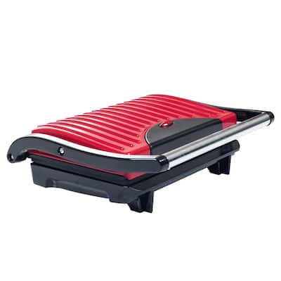 Panini Press - Sandwich Maker with Nonstick Plates by Chef Buddy (Red)