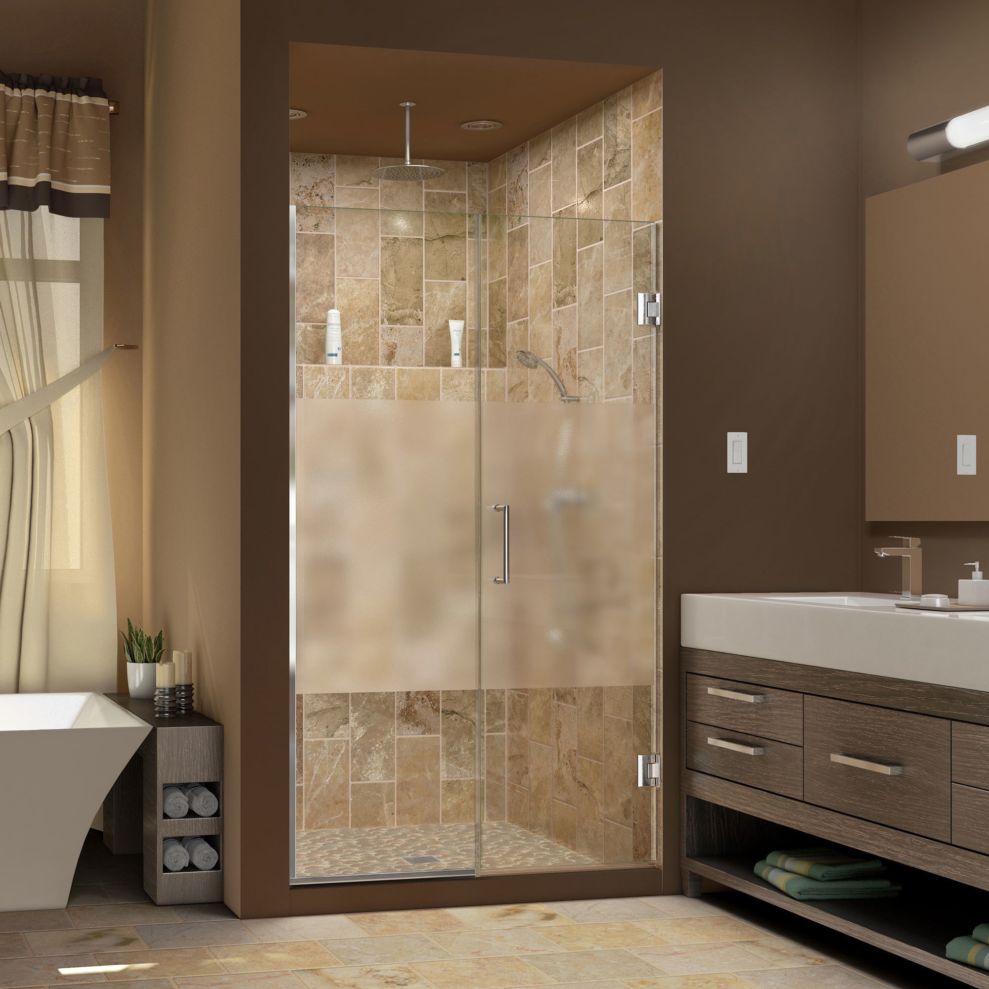 Dreamline Unidoor Plus 72 In. H X 37   38 In. W Frameless Hinged Shower Door, Half Frosted Glass