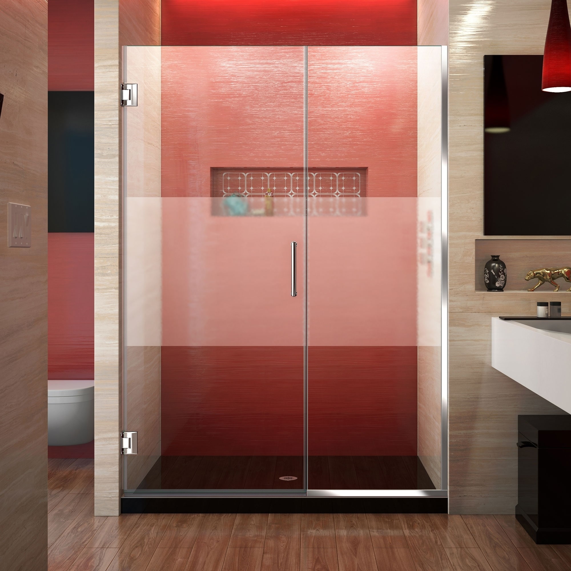 Dreamline Unidoor Plus 72 In. H X 51   52 In. W Frameless Hinged Shower Door, Half Frosted Glass