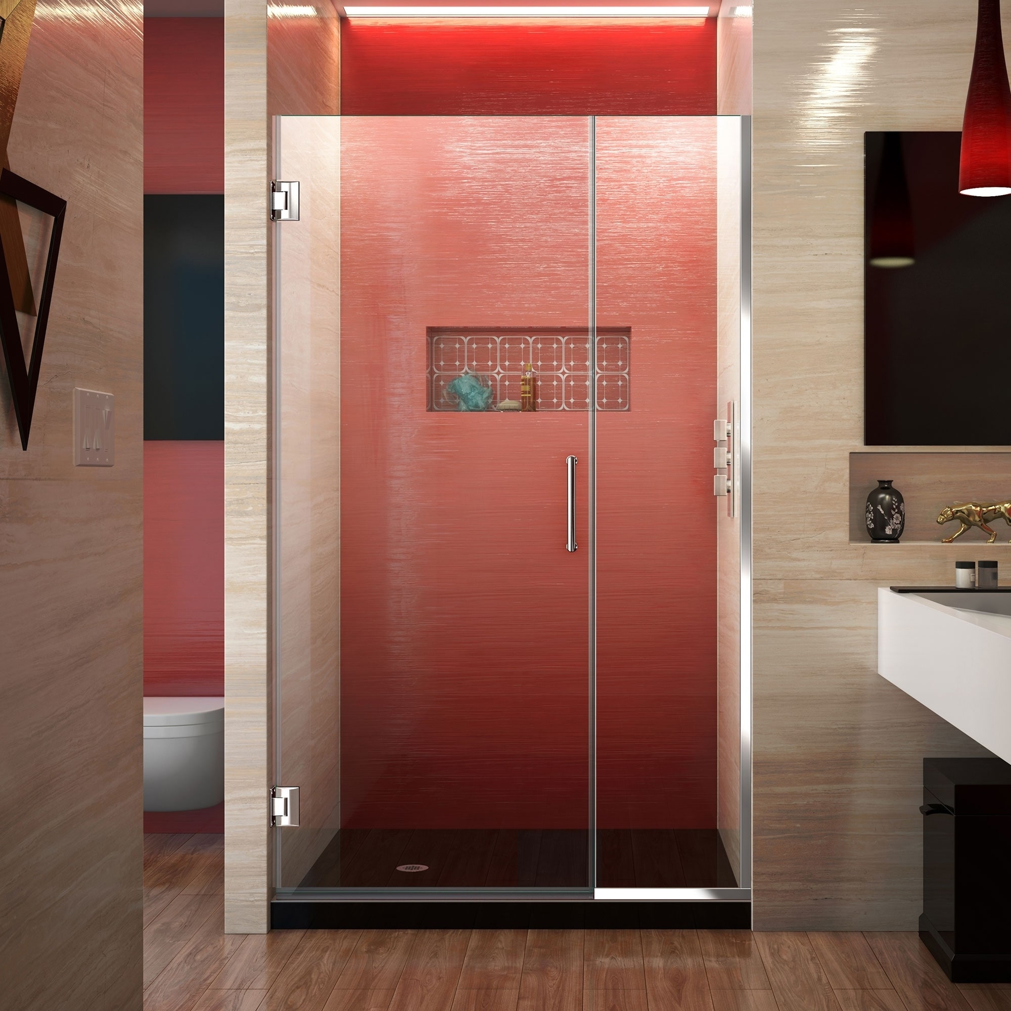 Dreamline Unidoor Plus 72 In. H X 39   40 In. W Frameless Hinged Shower Door, Half Frosted Glass