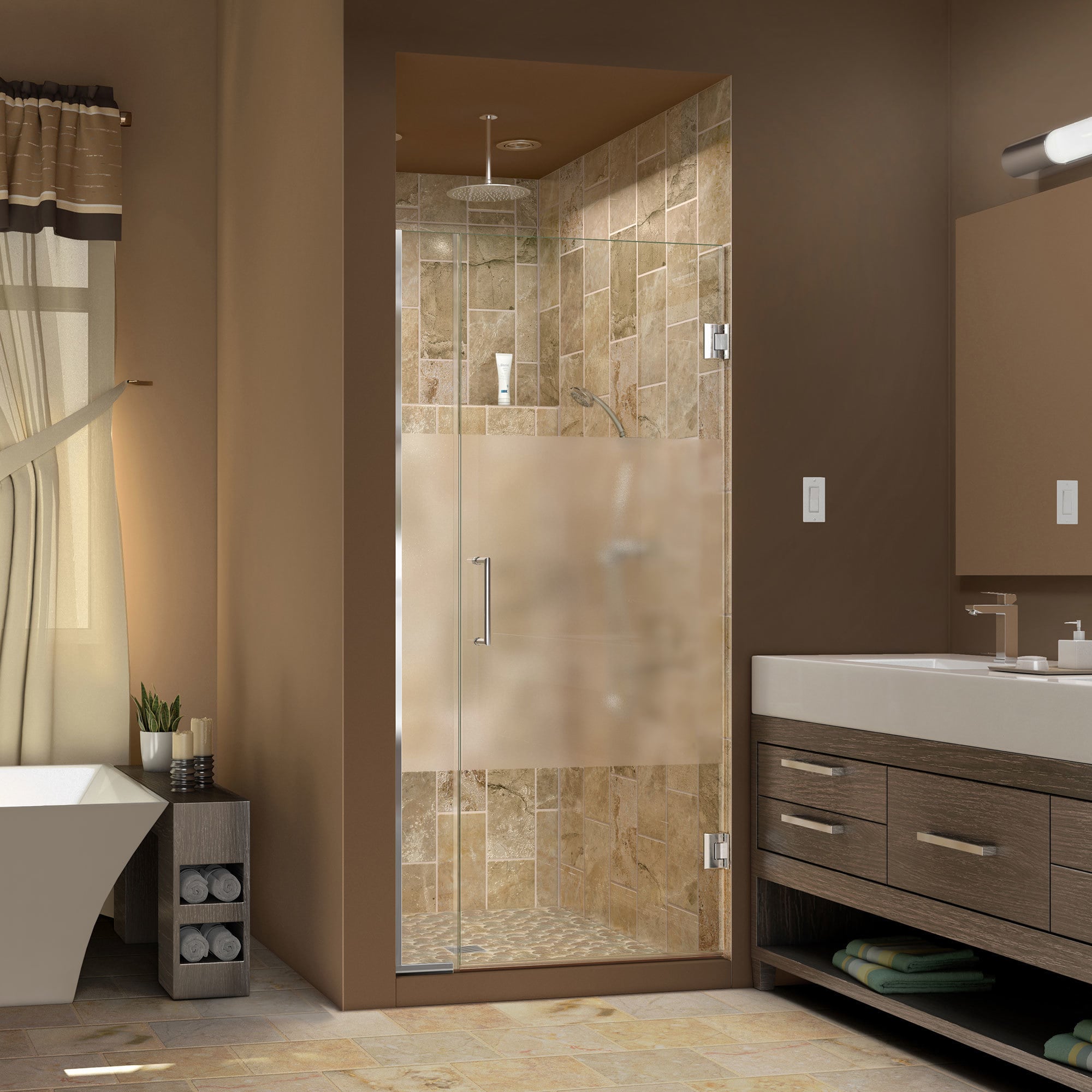 Dreamline Unidoor Plus 72 In. H X 36   37 In. W Frameless Hinged Shower Door, Half Frosted Glass