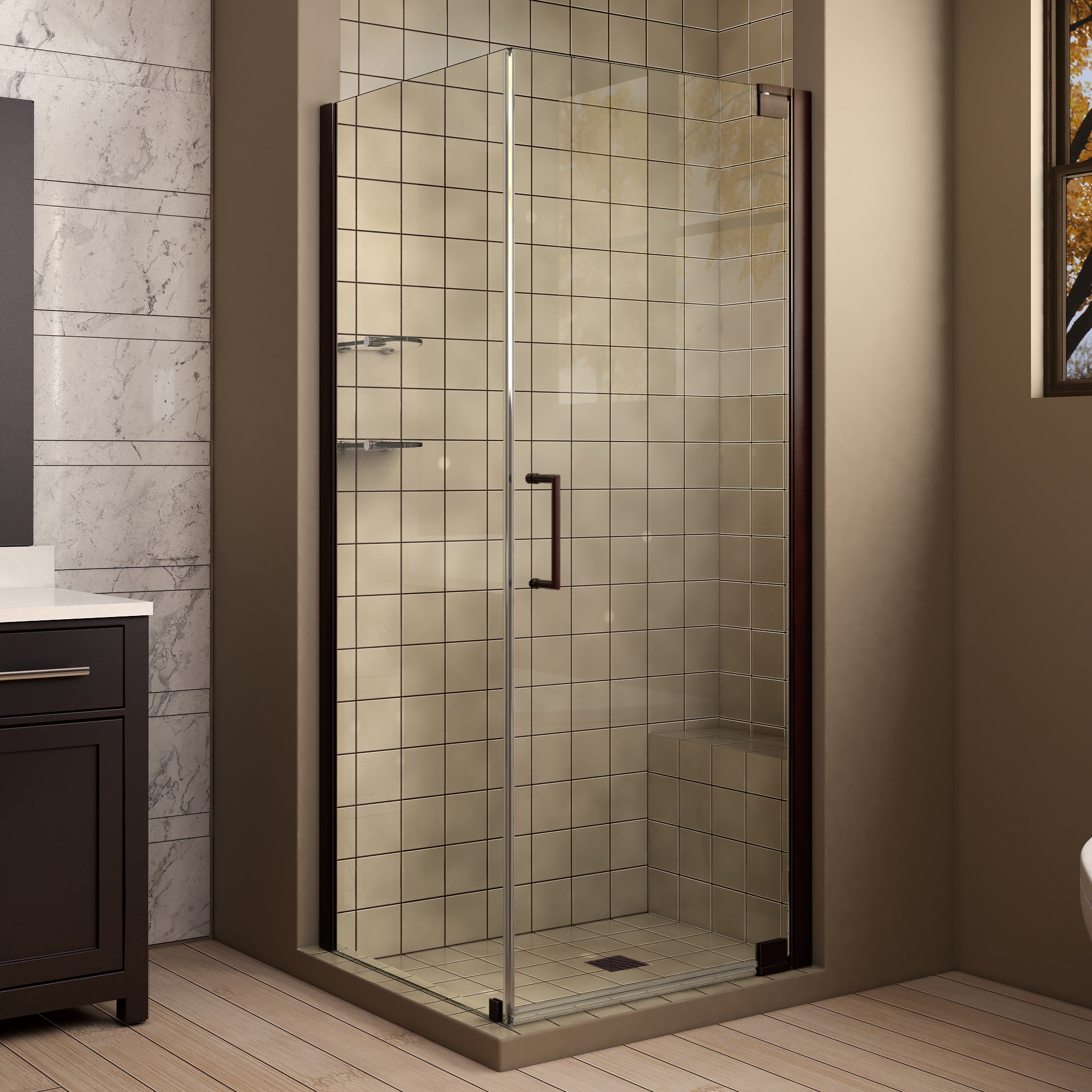 Dreamline Elegance 30 In. D X 34 In. W X 72 In. H Frameless Pivot Shower Enclosure