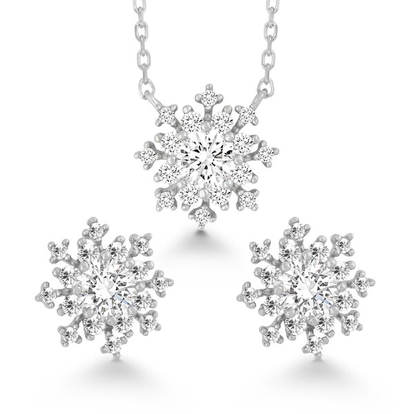 La Preciosa Sterling Silver Cubic Zirconia Snowflake Earrings La Preciosa Sterling Silver Cubic Zirconia Snowflake Earrings And Pendant Set