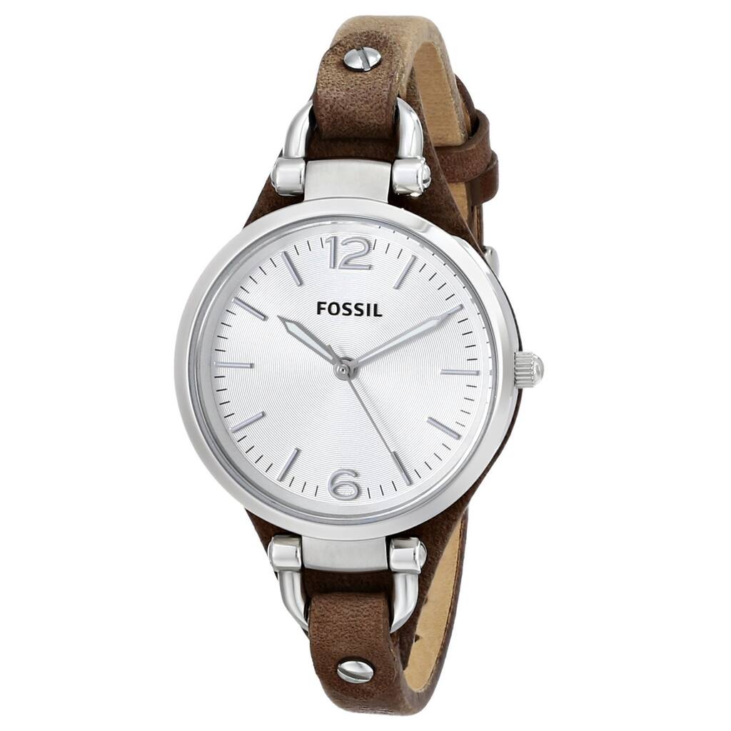 Fossil Women's ES3060 Georgia Three Hand Slim Leather Watch - Brown