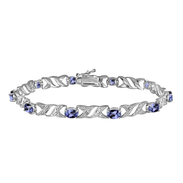 Glitzy Rocks Sterling Silver 5ct TGW Tanzanite and Diamond Accent X and Oval Pattern Bracelet Glitzy Rocks Gemstone Bracelets