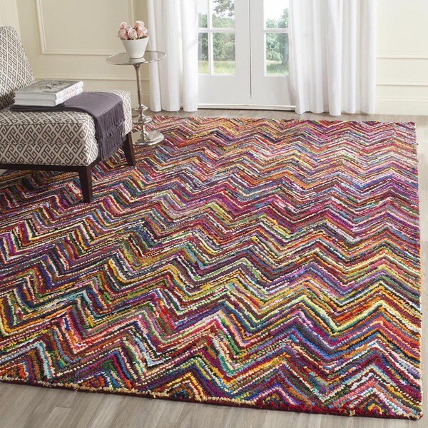 Safavieh Handmade Nantucket Abstract Chevron Pink/ Multi Cotton Rug (11' x 15') - 11' x 15'