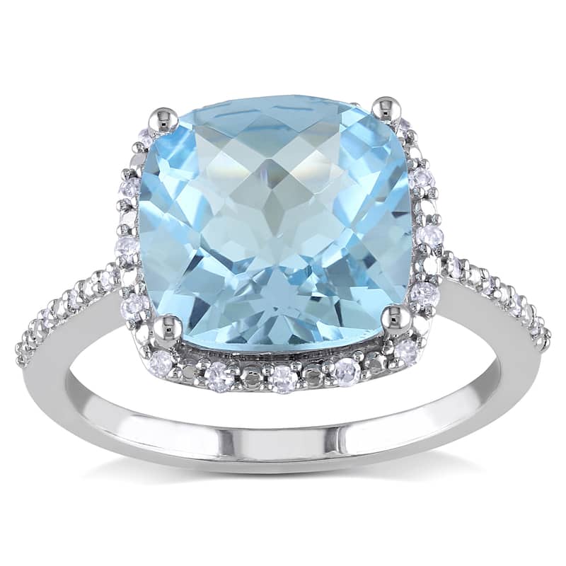 Miadora 10k White Gold Sky Blue Topaz and 1/10ct TDW Diamond Ring (H-I, I2-I3) - 5