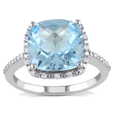 Miadora 10k White Gold Sky Blue Topaz and 1/10ct TDW Diamond Ring (H-I, I2-I3)