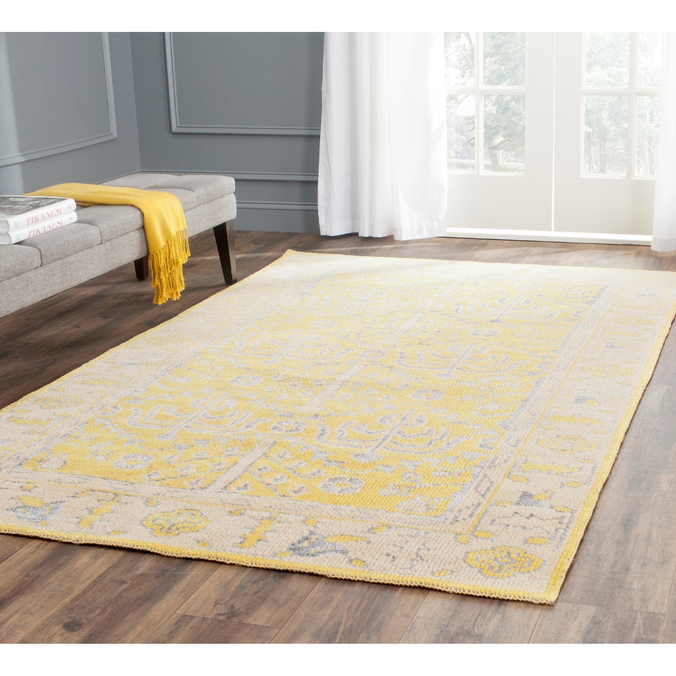 Safavieh Hand knotted Stone Wash Yellow Wool/ Cotton Rug (4 X 6)