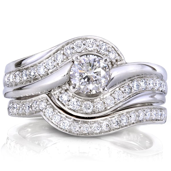 Annello by Kobelli 14k White Gold 3/4ct TDW Round Diamond 2-piece Bridal Rings Set