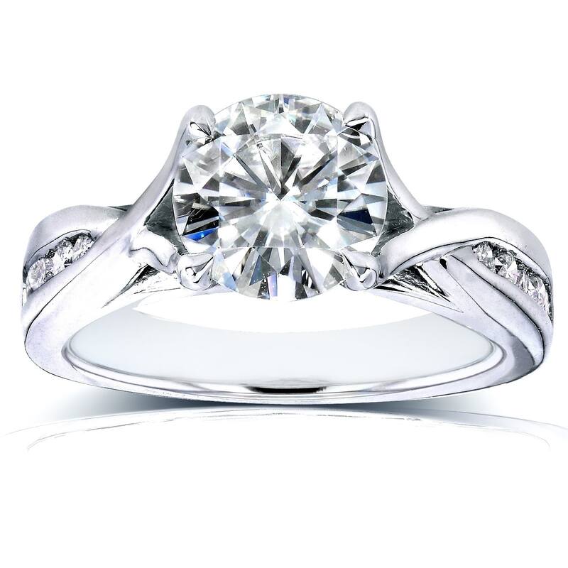 Annello by Kobelli 14k White Gold 1 1/5ct TGW Moissanite and Channel Diamonds Engagement Ring