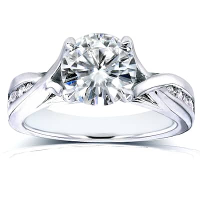 Annello by Kobelli 14k White Gold 1 1/5ct TGW Moissanite and Channel Diamonds Engagement Ring