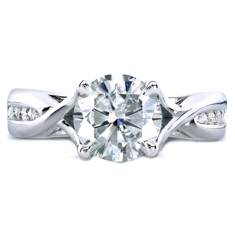 Annello by Kobelli 14k White Gold 1 1/5ct TGW Moissanite and Channel Diamonds Engagement Ring