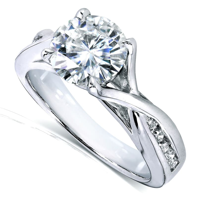 Annello by Kobelli 14k White Gold 1 1/5ct TGW Moissanite and Channel Diamonds Engagement Ring