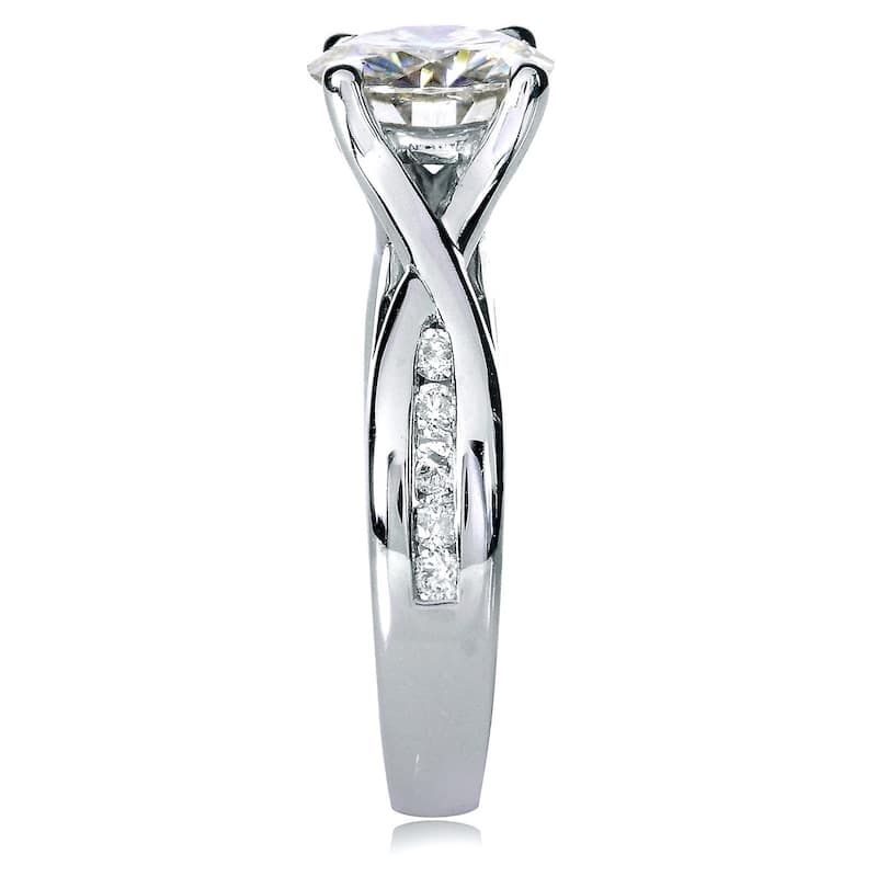 Annello by Kobelli 14k White Gold 1 1/5ct TGW Moissanite and Channel Diamonds Engagement Ring