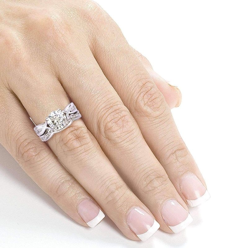 Annello by Kobelli 14k White Gold 1 1/2ct TGW Moissanite and Channel-set Diamond Bridal Rings Set