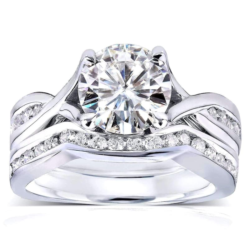 Annello by Kobelli 14k White Gold 1 1/2ct TGW Moissanite and Channel-set Diamond Bridal Rings Set
